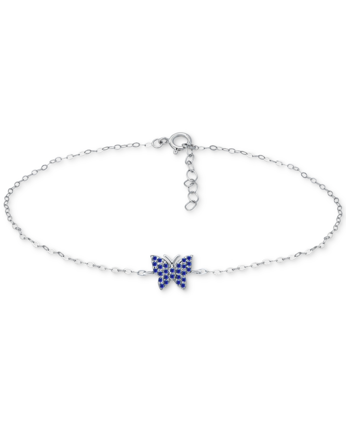 Blue Cubic Zirconia Butterfly Ankle Bracelet, Created for Macy's - Gold over Silver