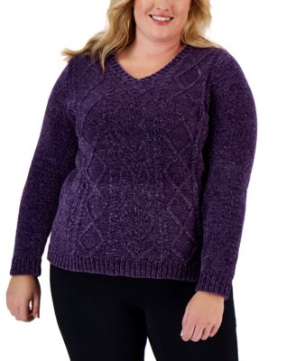 Karen Scott Womens Plus Chenille Pullover V Neck Sweater Red Size 0x