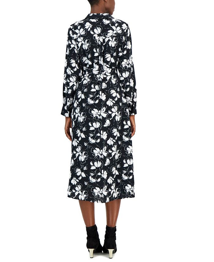 Alfani Women's Jacquard Mesh Sleeve Belted Shirtdress Black Size 4 Petite