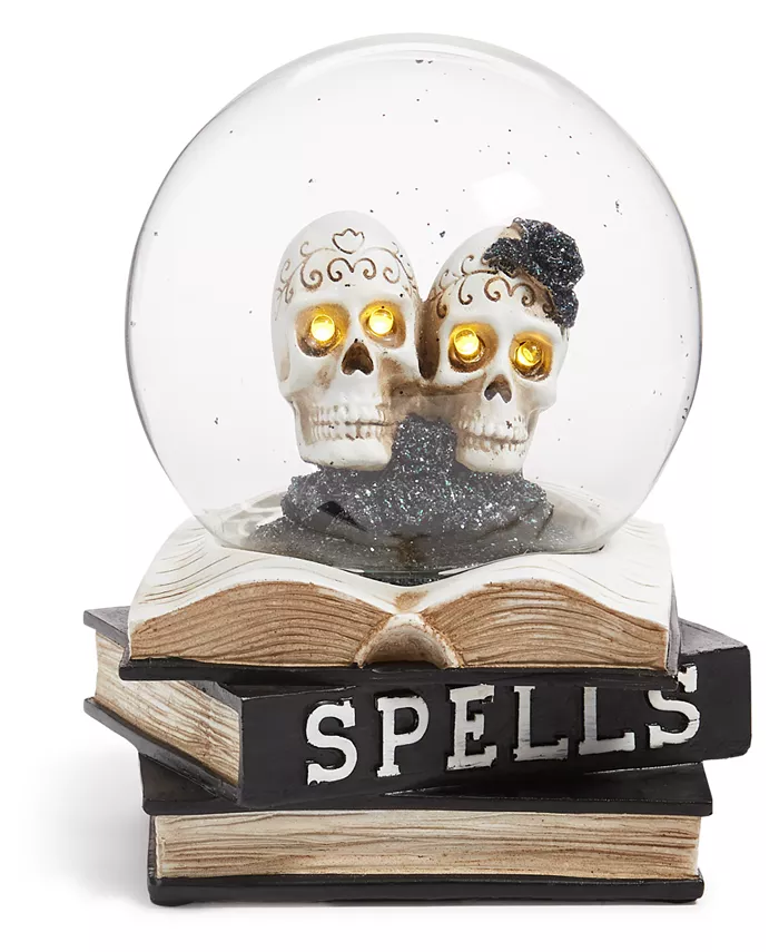 macys.com | Halloween Skulls LED Light-Up Decor Under Glass Cloche, Created for Macy's
