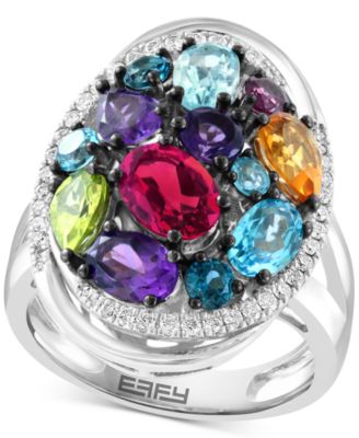 EFFY Collection - Multi-Gemstone (4 ct. t.w.) & Diamond (1/4 ct. t.w.) Cluster Ring in Sterling Silver