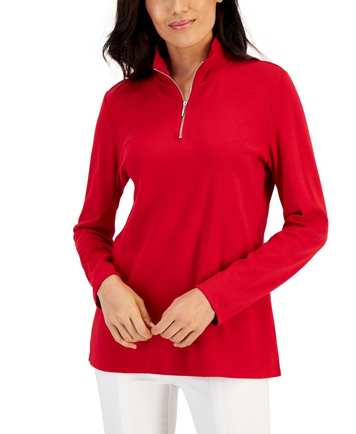 Karen Scott Womens Zip Back Mock Neck Sweater Red Size Medium