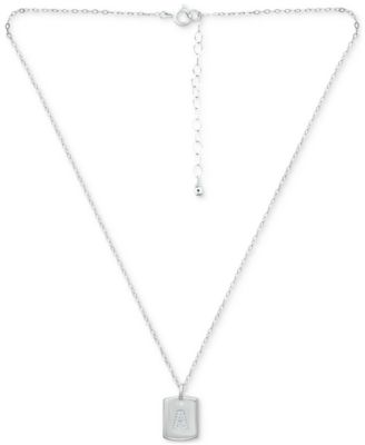 Cubic Zirconia Initial Dog Tag Pendant Necklace in Sterling Silver, 16" + 2" extender, Created for Macy's