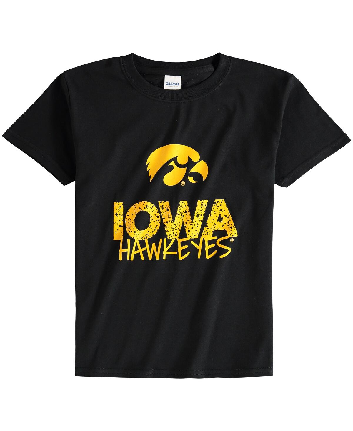 Two Feet Ahead Kids' Big Boys Black Iowa Hawkeyes Crew Neck T-shirt