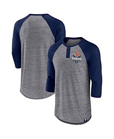 Men's Branded Heathered Gray, Navy Detroit Tigers Iconic Above Heat Speckled Raglan Henley 3/4 Sleeve T-shirt