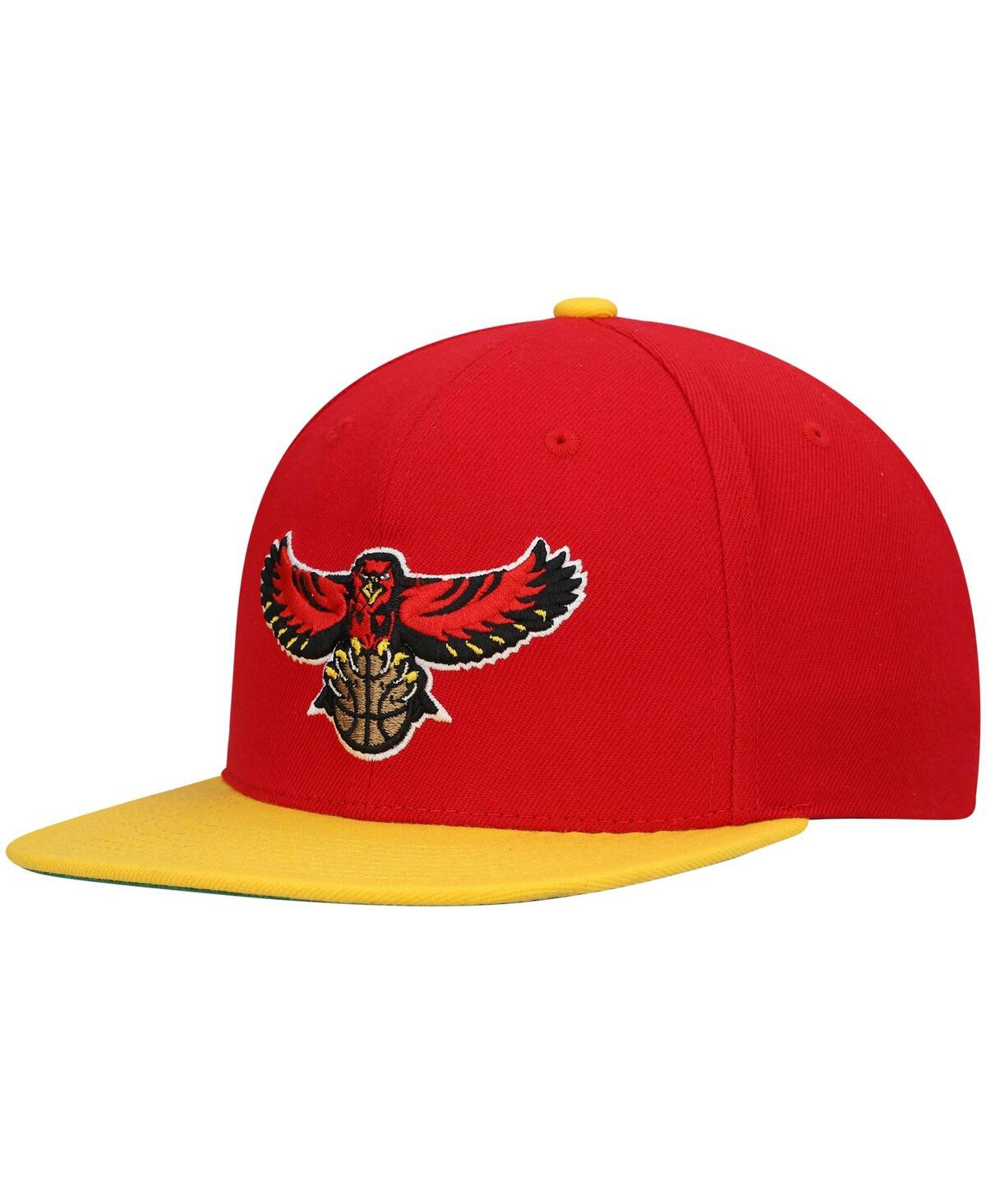 MITCHELL & NESS MEN'S MITCHELL & NESS RED, YELLOW ATLANTA HAWKS HARDWOOD CLASSICS TEAM TWO-TONE 2.0 SNAPBACK HAT 