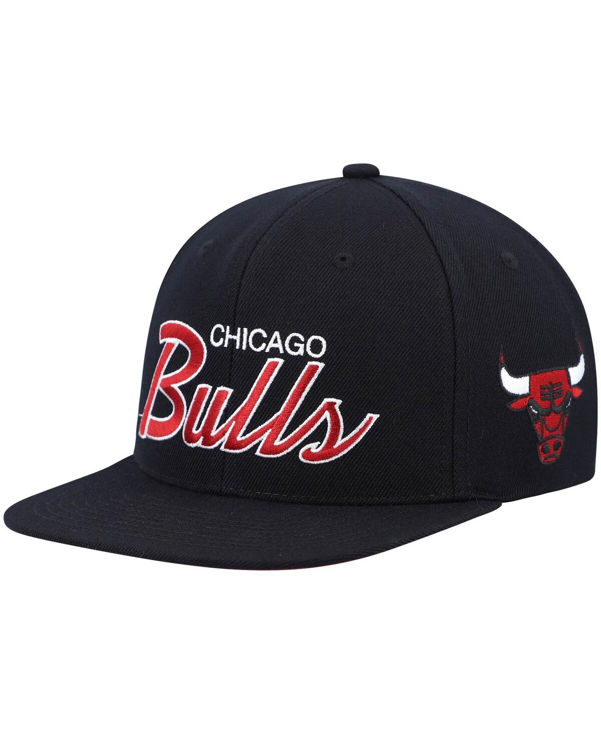 Mitchell & Ness Men's  Black Chicago Bulls Hardwood Classics Script 2.0 Snapback Hat In Black
