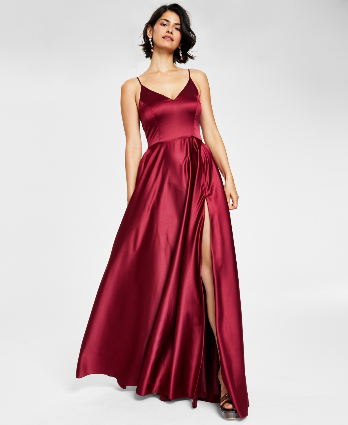 Juniors' V-Neck Satin Gown, Created for Macy's - Wine