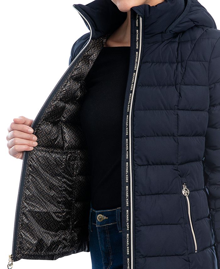 Michael Kors Women's Petite Hooded Stretch Packable Down Puffer Coat