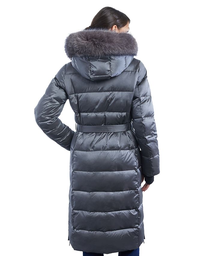 Michael Kors Women's Shine Belted Faux-Fur-Trim Hooded Puffer Coat - Macy's