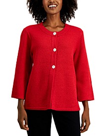 Petite Button-Front 3/4-Sleeve Sweater, Created for Macy's