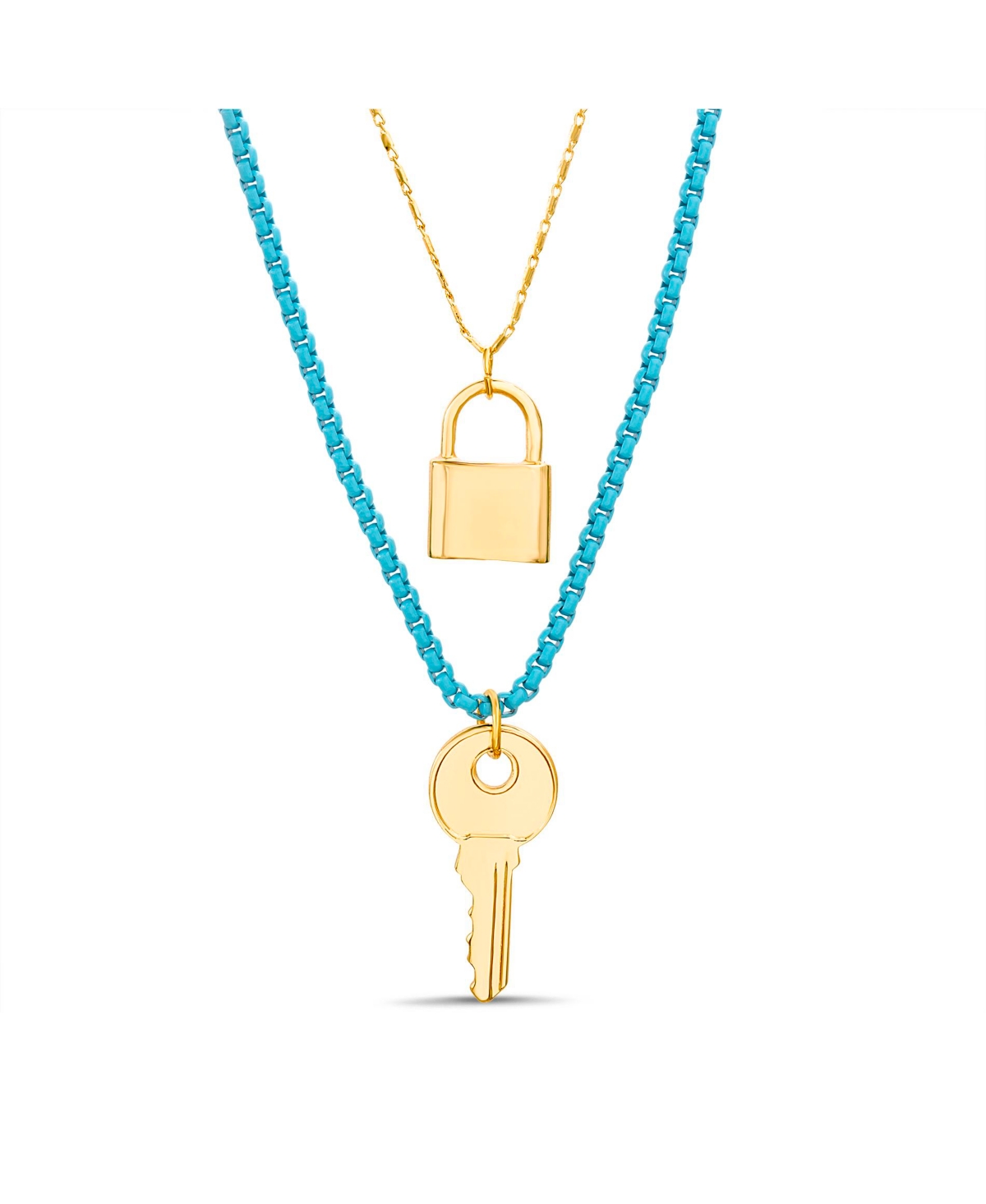 Yellow Gold-Tone Key and Lock Necklace Set - Multi