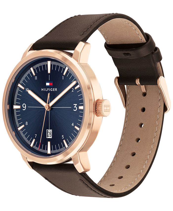 Tommy Hilfiger Men's Brown Leather Strap Watch 44mm - Macy's