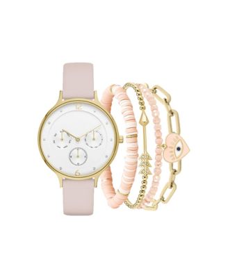 Photo 1 of Jessica Carlyle Women's Blush Leather Strap Analog Watch 35mm with Matching Bracelet Set