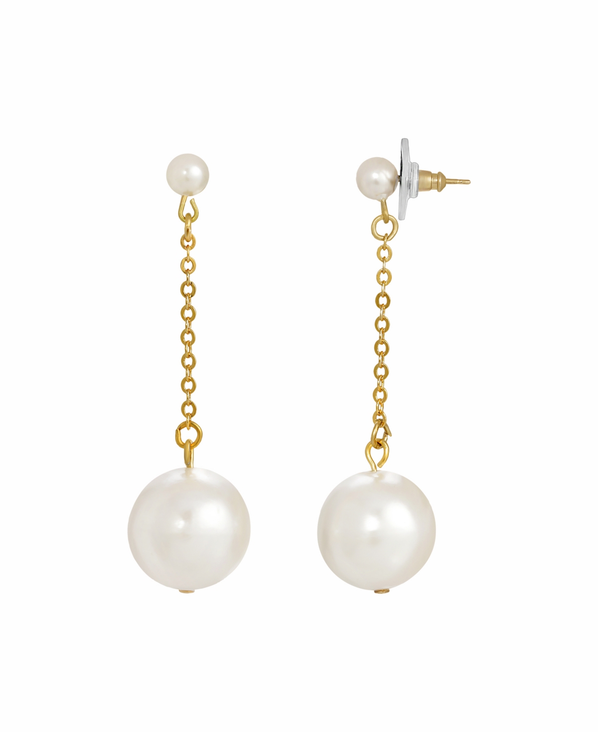 2028 Women's Gold Tone Imitation Pearl Chain Drop Post Earring In White
