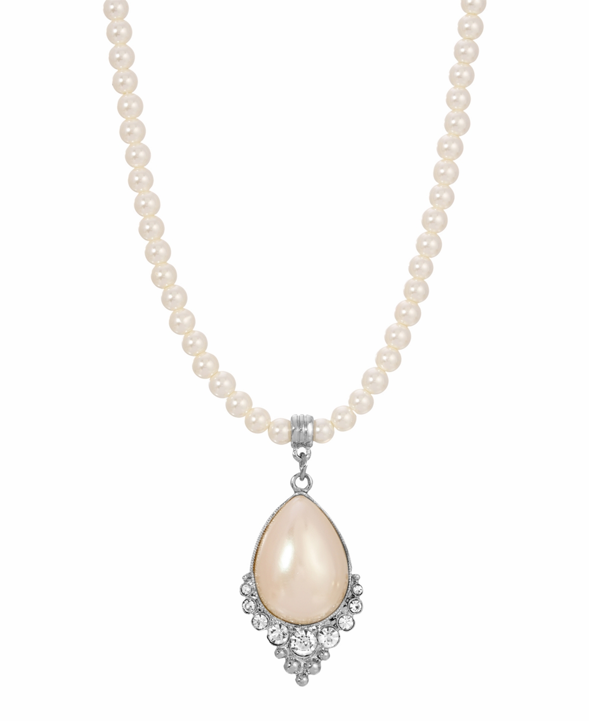 2028 Women's Crystal And Imitaion Pearl Teardrop Necklace In White