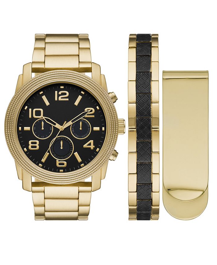 Folio Men's Gold-tone Stainless Steel Bracelet Watch, 48mm Gift Set ...
