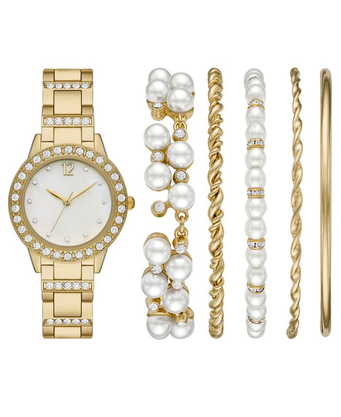 Folio Women's Gold-tone Stainless Steel Bracelet Watch, 35mm Gift Set ...