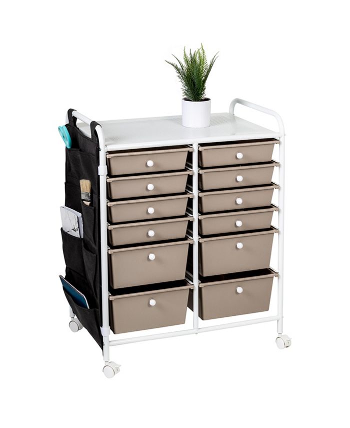 Honey Can Do 12 Drawer Metal Rolling Storage Cart with Side Pockets