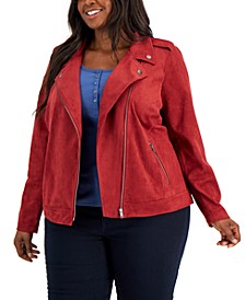 Plus Size Faux-Suede Moto Jacket, Created for Macy's