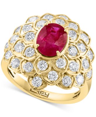 EFFY® Ruby (1-3/8 ct. t.w.) & Diamond (1-1/2 ct. t.w.) Flower Ring in 14k  Gold - Macy's