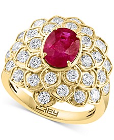 EFFY® Ruby (1-3/8 ct. t.w.) & Diamond (1-1/2 ct. t.w.) Flower Ring in 14k Gold