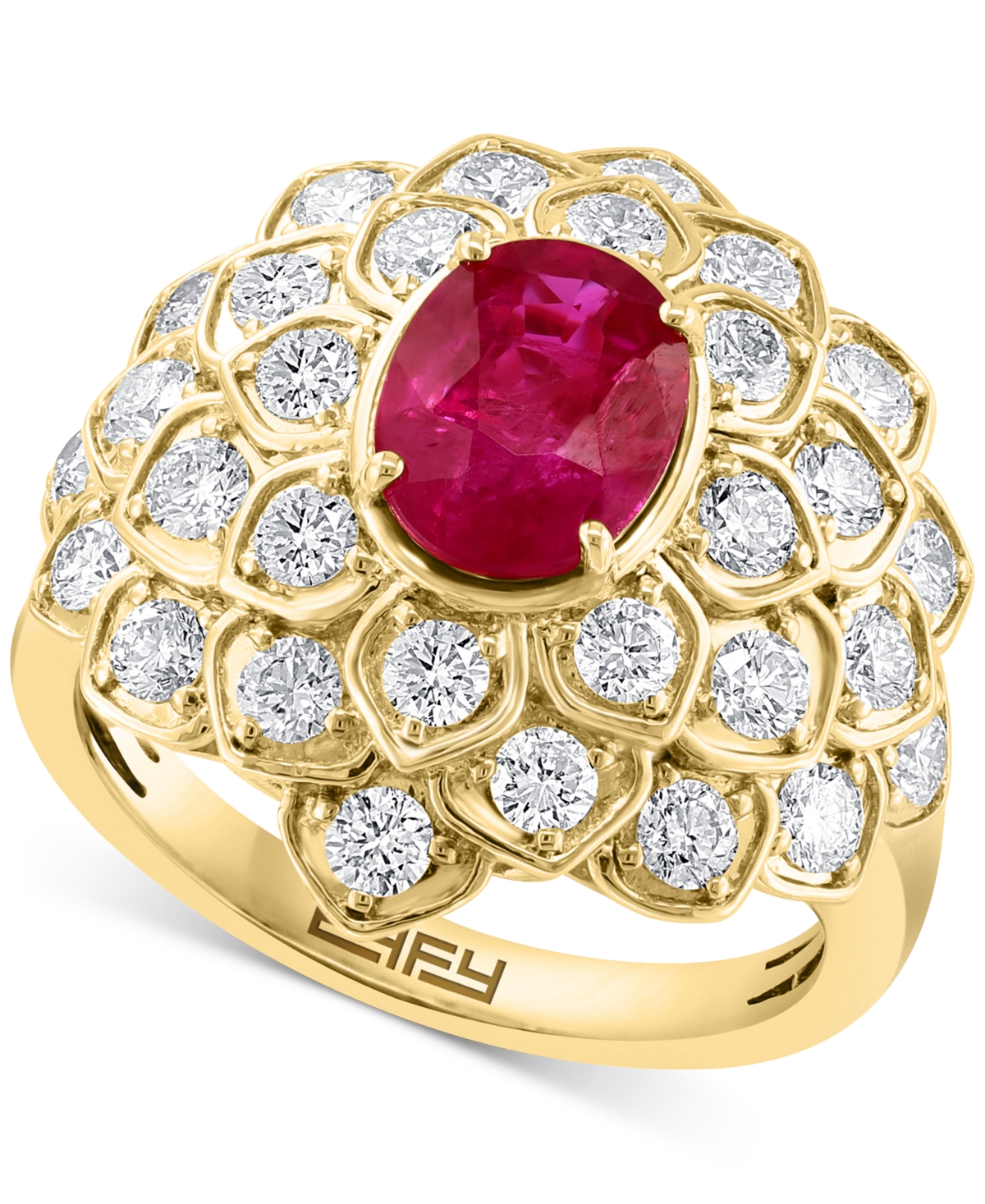 Effy Ruby (1-3/8 ct. t.w.) & Diamond (1-1/2 ct. t.w.) Flower Ring in 14k Gold - Ruby