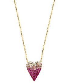 EFFY® Pink Sapphire (5/8 ct. t.w.) & Diamond (1/5 ct. t.w.) Ombré Heart 18" Pendant Necklace in 14k Gold