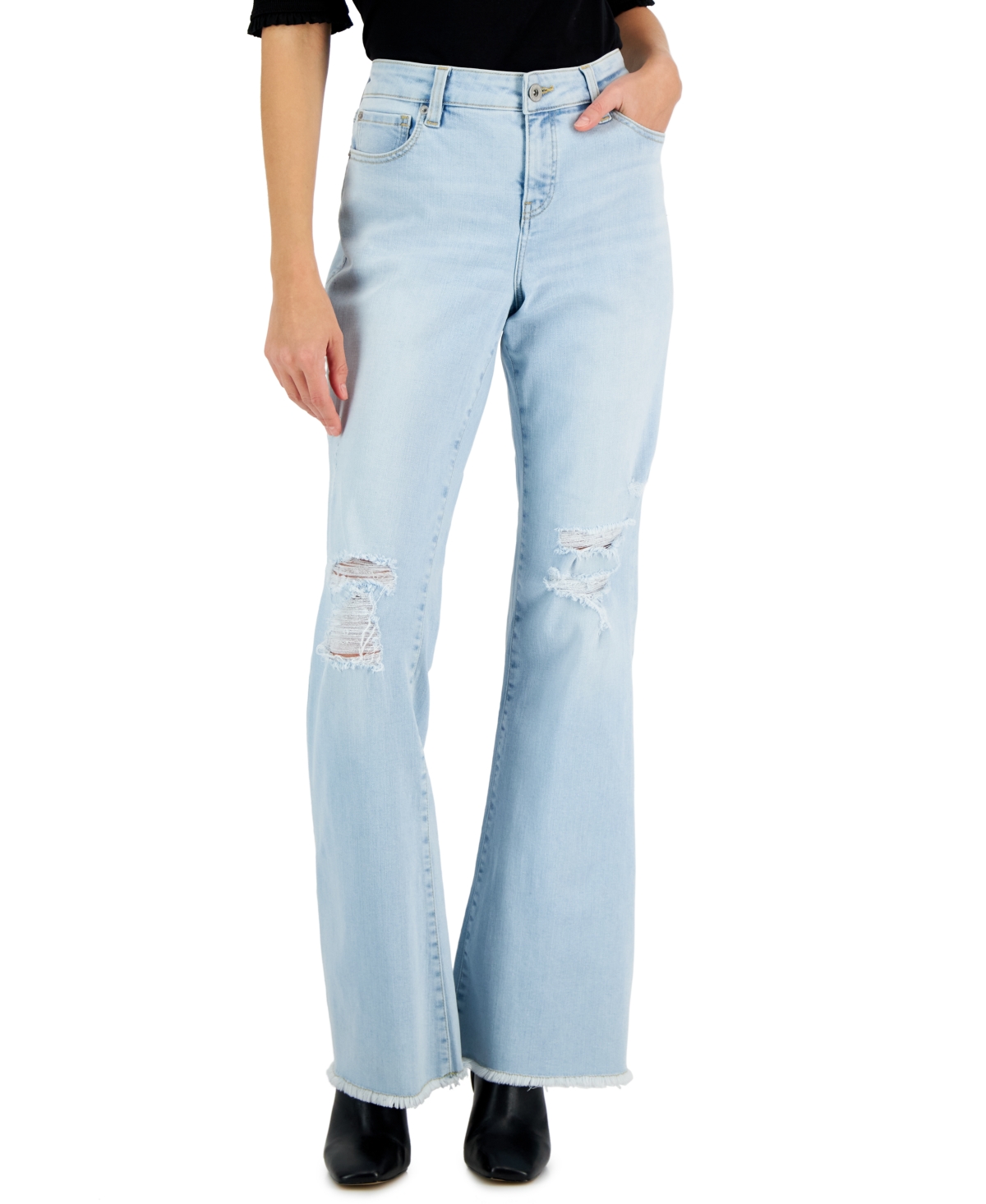  Inc International Concepts Women's Mid-Rise Destructed Flare-Leg Jeans, Created for Macy's