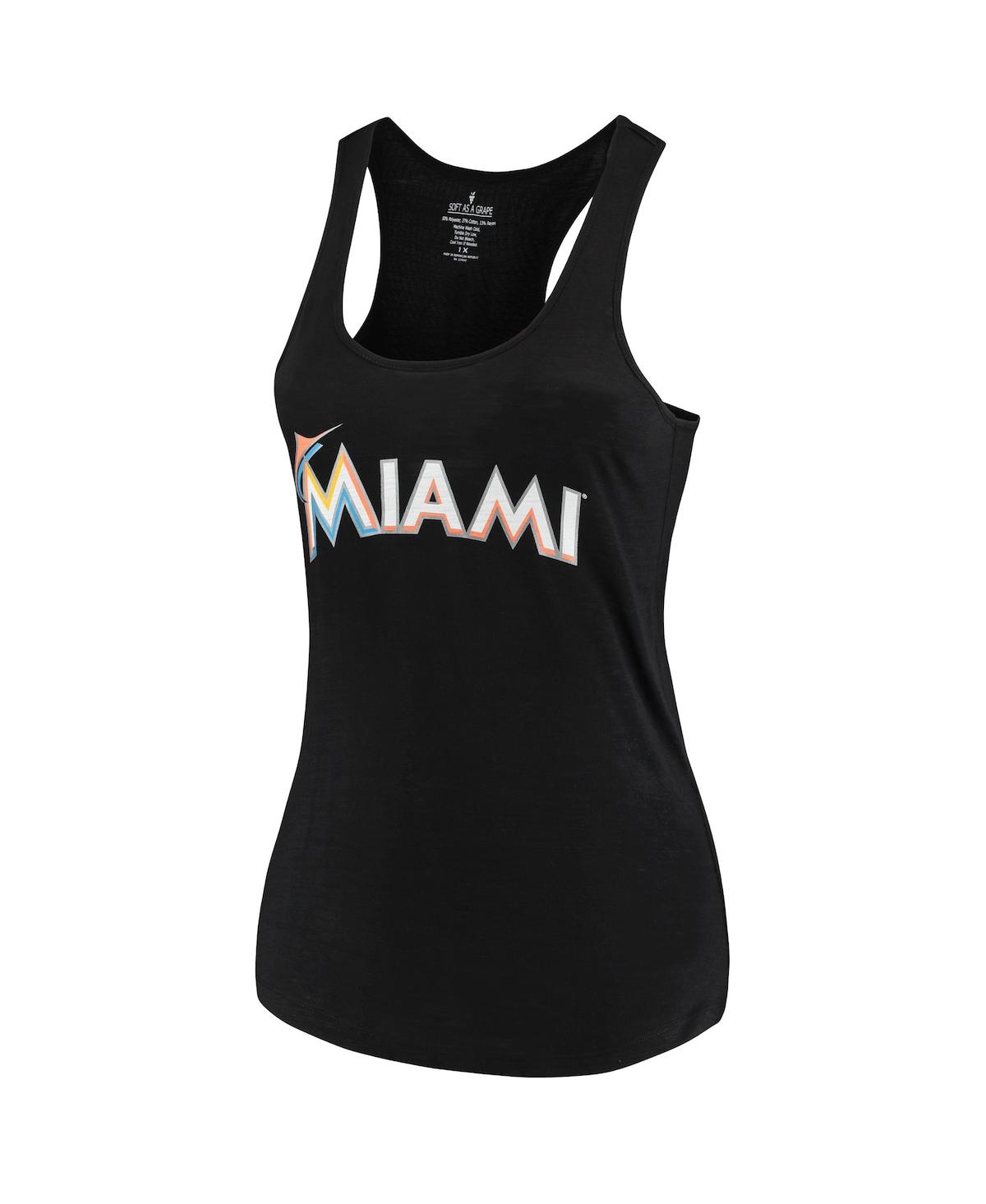 Shop Soft As A Grape Women's  Black Miami Marlins Plus Size Swing For The Fences Racerback Tank Top