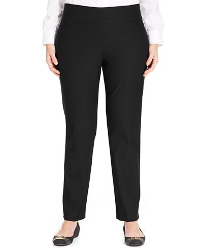 Charter Club Plus Size Cambridge Tummy-Control Pull-On Pants, Only at ...
