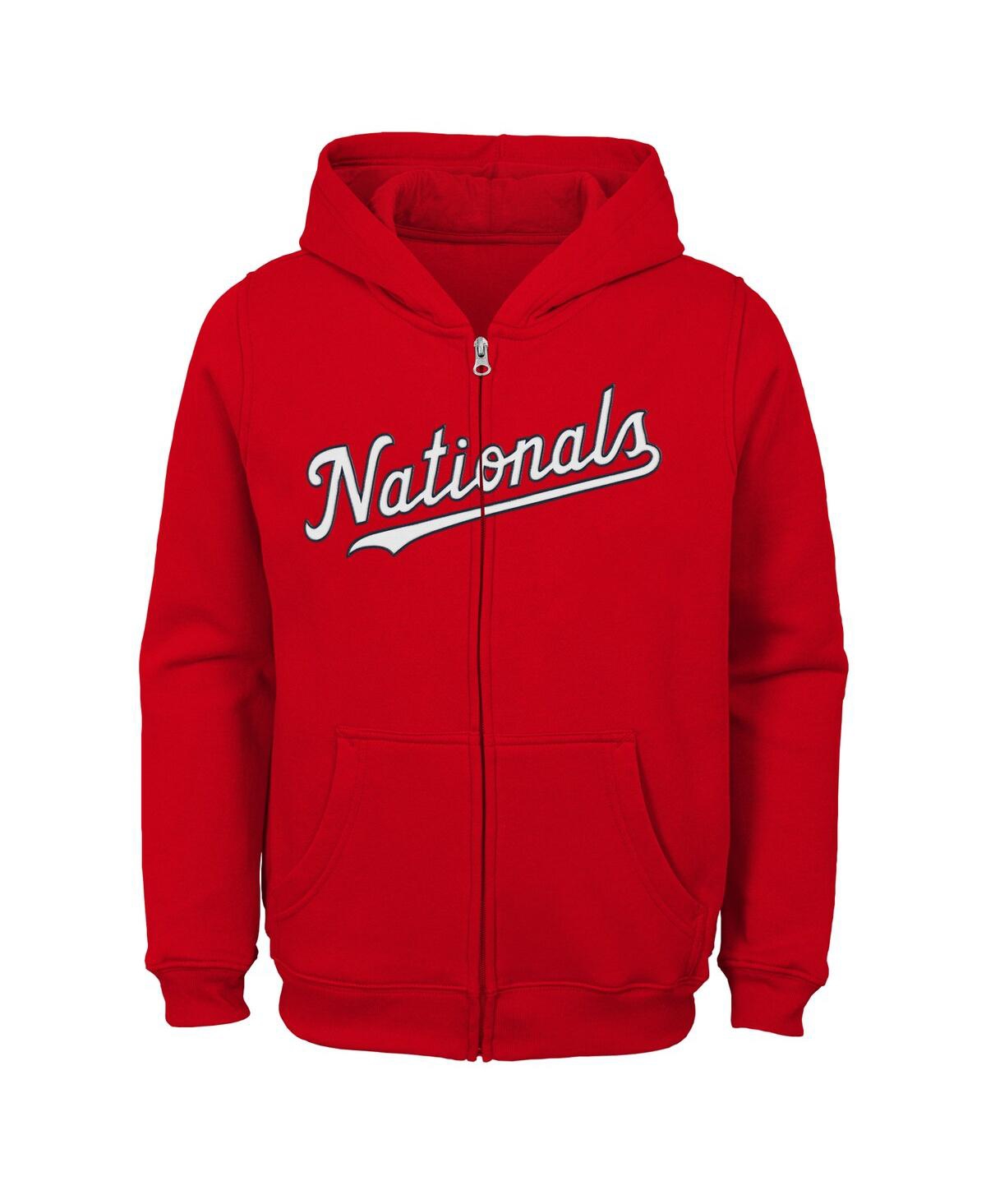 Outerstuff Big Boys Red Washington Nationals Team Color Wordmark Full-zip Hoodie In Red
