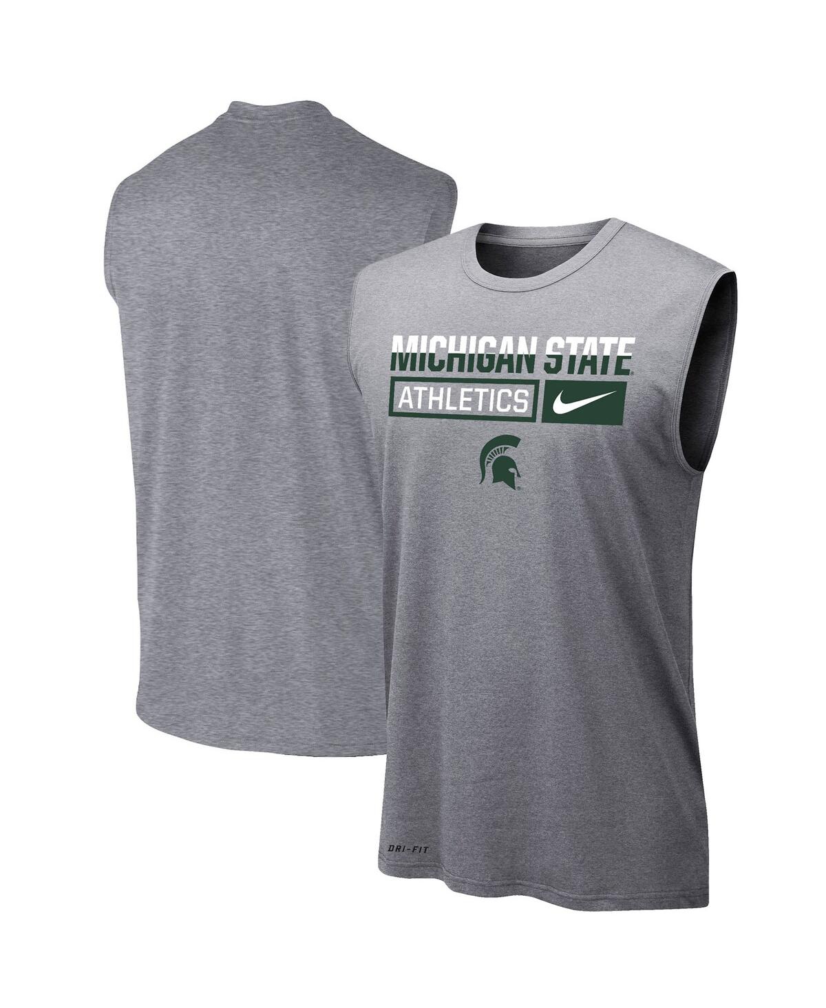 Men's Nike Heathered Gray Michigan State Spartans Wordmark Drop Legend Performance Tank Top