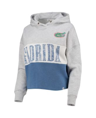 Women's '47 Heathered Gray and Heathered Royal Florida Gators Lizzy Colorblocked Cropped Pullover Hoodie