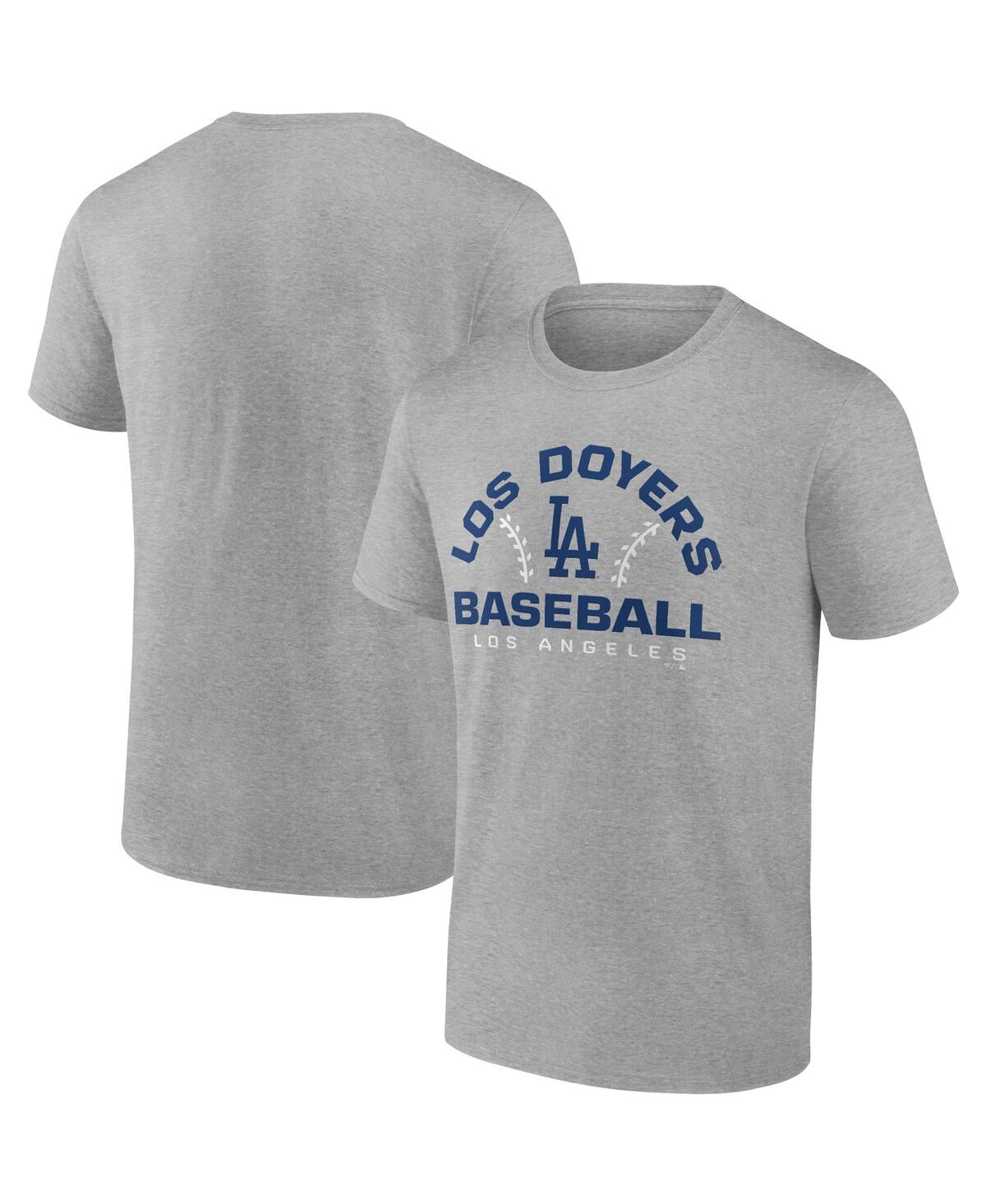 Fanatics Men's  Heathered Gray Los Angeles Dodgers Iconic Go For Two T-shirt
