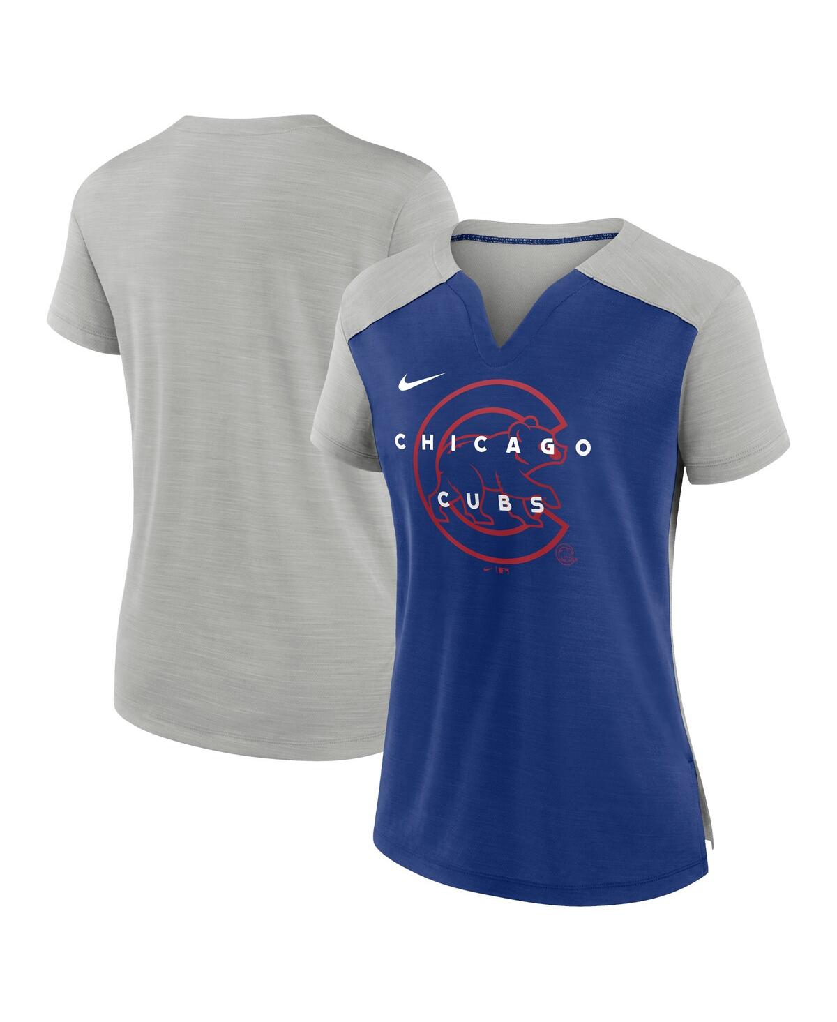 Nike Women's  Silver And Royal Chicago Cubs Slub Performance V-neck Boxy T-shirt In Silver,royal