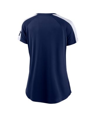 Women's Navy, White New York Yankees True Classic League Diva Pinstripe Raglan V-Neck T-shirt