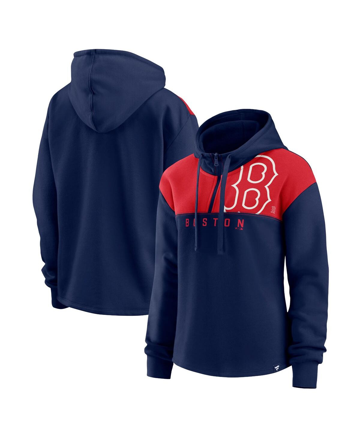 Shop Fanatics Women's  Navy Boston Red Sox Iconic Overslide Color-block Quarter-zip Hoodie