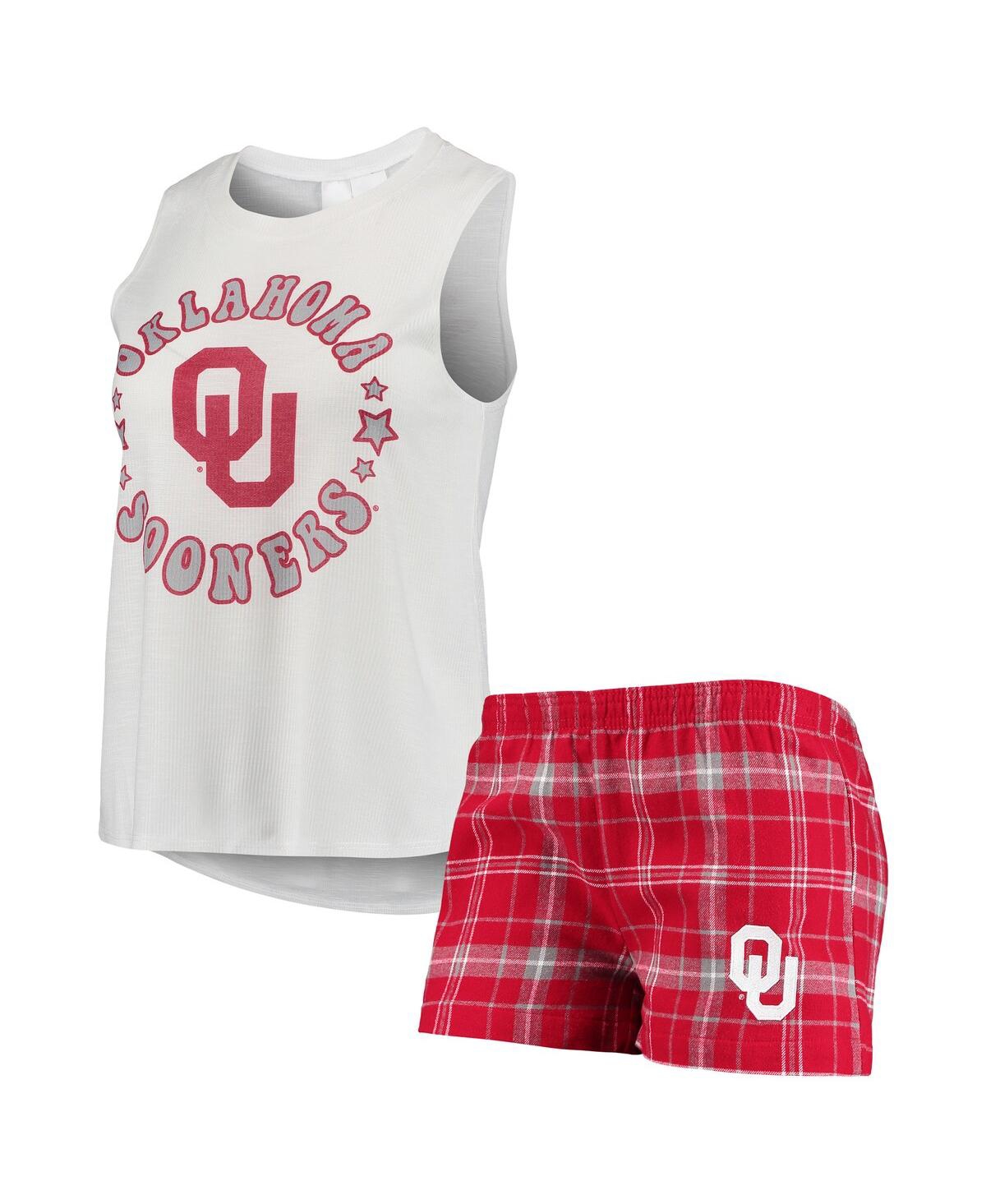 Shop Concepts Sport Women's  Crimson, White Oklahoma Sooners Ultimate Flannel Tank Top And Shorts Sleep Se In Crimson,white