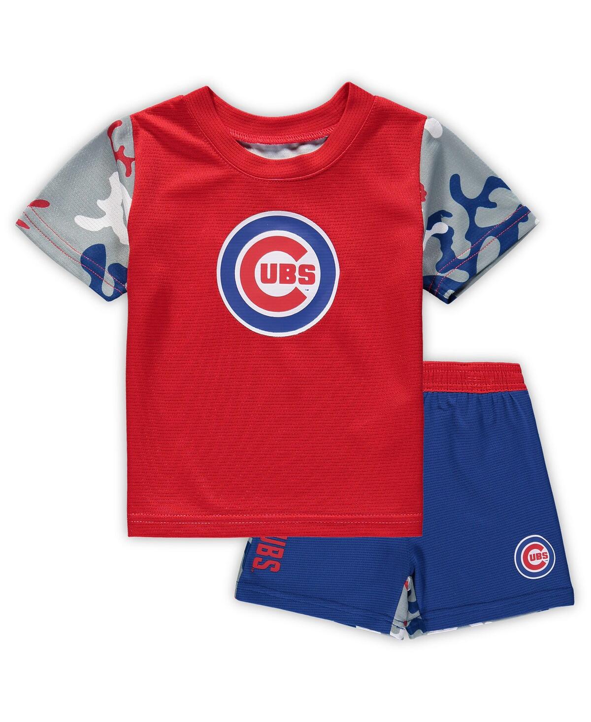 Outerstuff Babies' Newborn And Infant Boys And Girls Royal, Red Chicago Cubs Pinch Hitter T-shirt And Shorts Set In Royal,red