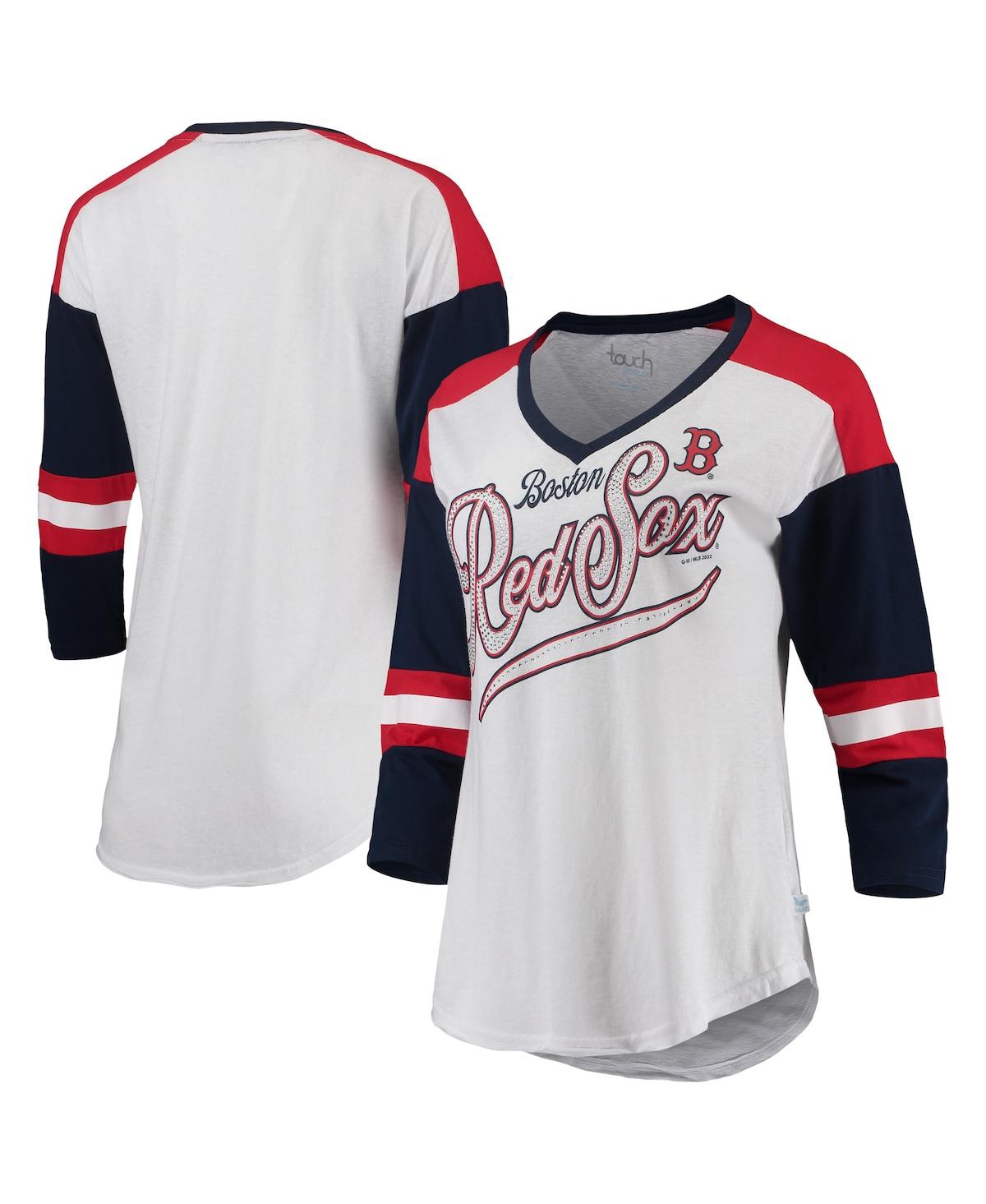 Women's Touchand Navy Boston Red Sox Base Runner 3/4-Sleeve V-Neck T-shirt - White, Navy