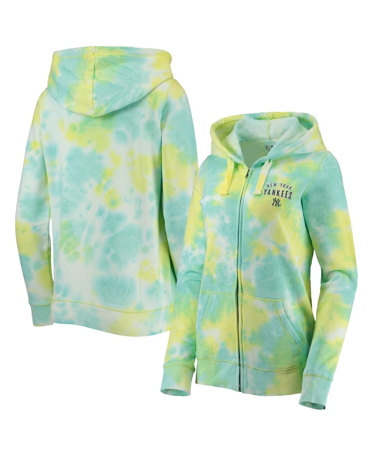 NEW ERA WOMEN'S NEW ERA WHITE NEW YORK YANKEES TIE-DYE FULL-ZIP HOODIE 
