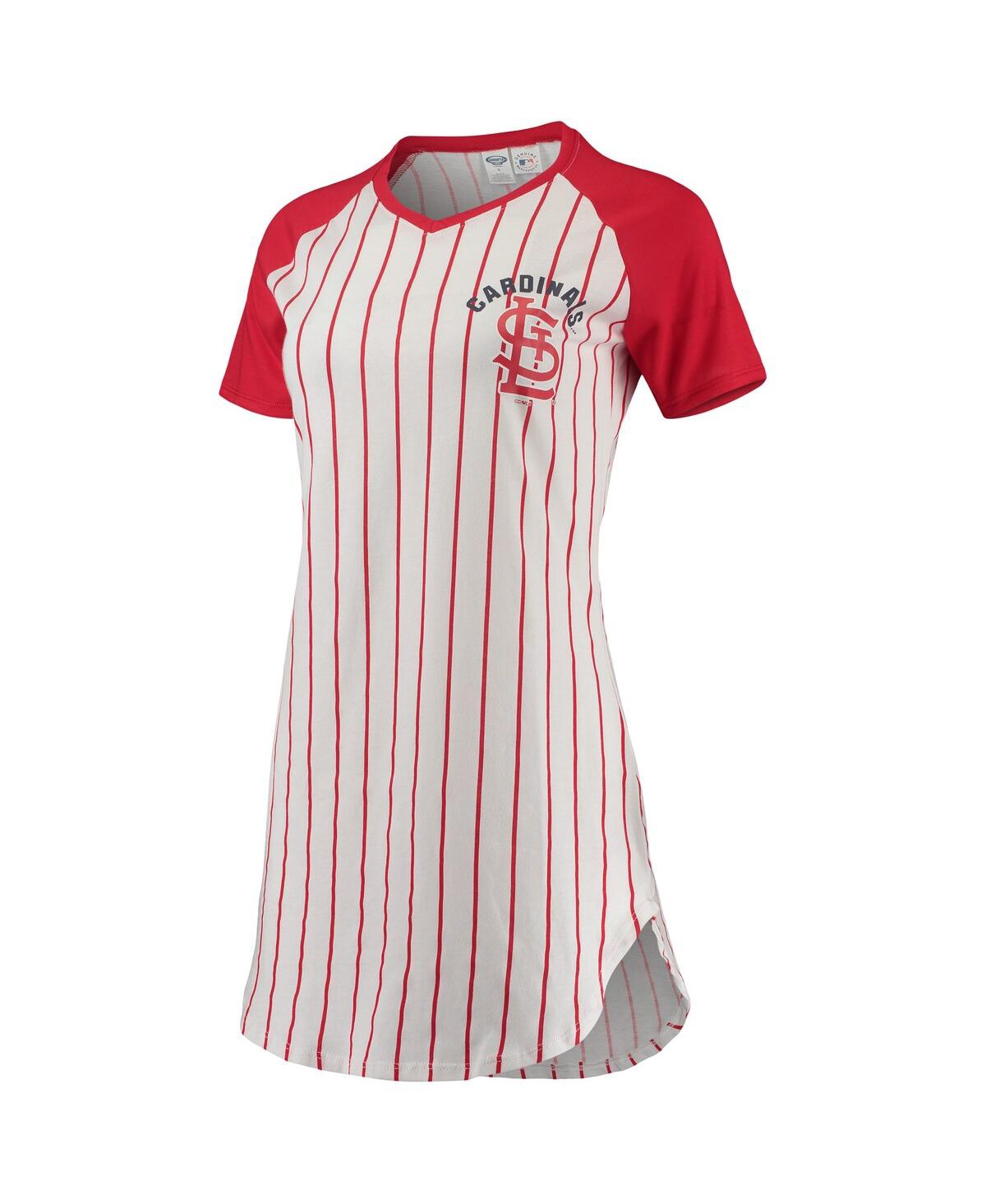 Shop Concepts Sport Women's  White, Red St. Louis Cardinals Vigor Pinstripe Raglan V-neck Nightshirt In White,red