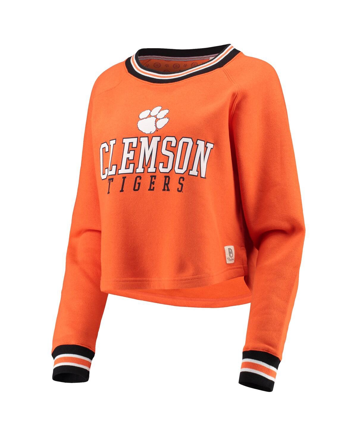 Women's PressboxClemson Tigers Cali Cozy Raglan Crop Pullover Sweatshirt - Orange