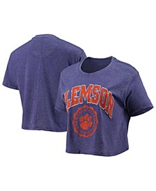 Women's Purple Clemson Tigers Edith Vintage-Like Burnout Crop T-shirt