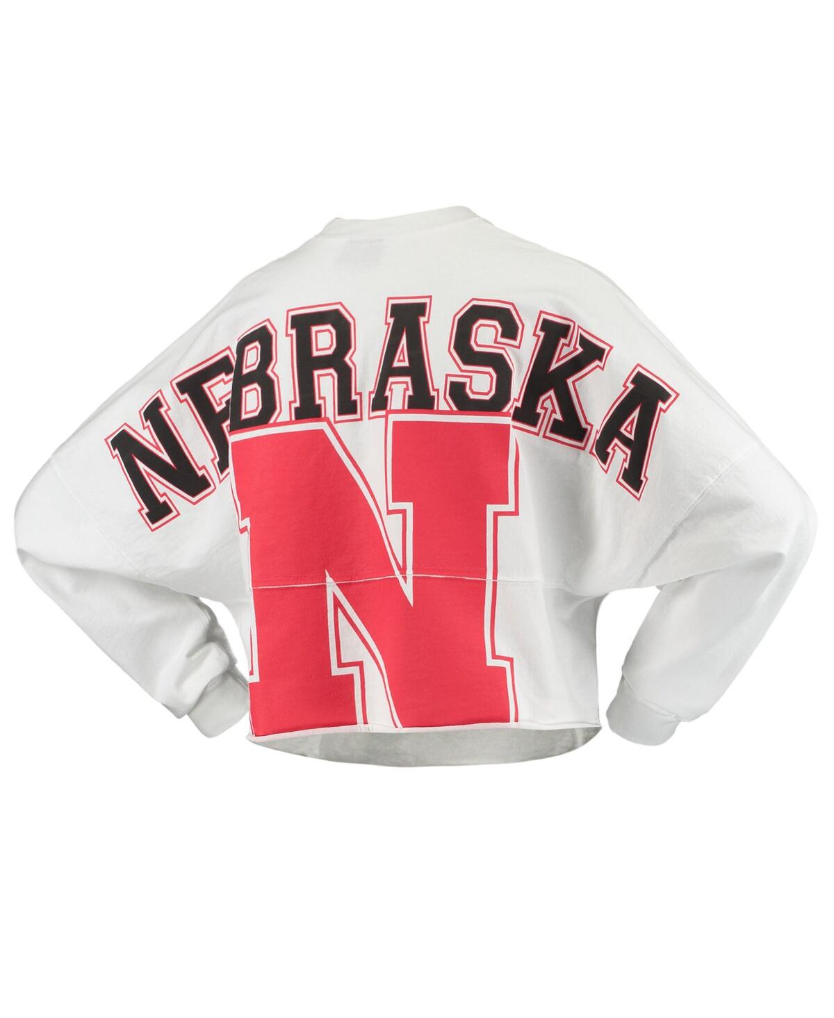 Spirit Jersey Women's White Nebraska Huskers Raw Hem Cropped  Long Sleeve T-shirt In White