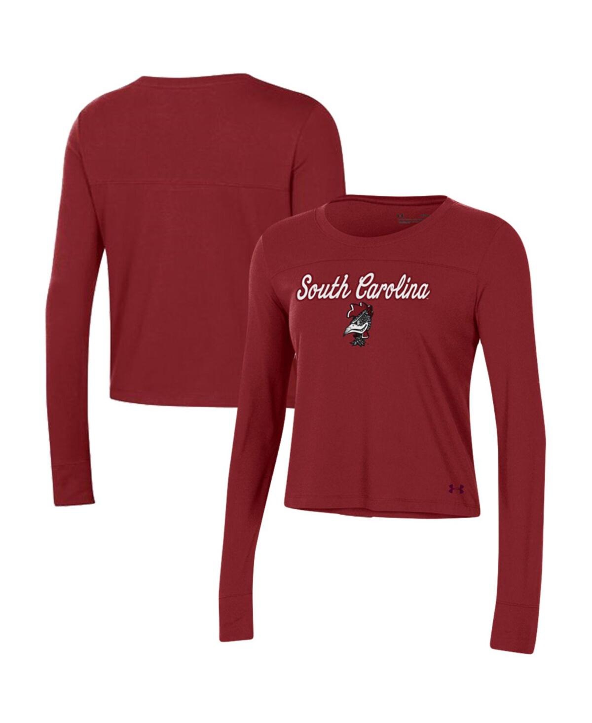 Shop Under Armour Women's  Garnet South Carolina Gamecocks Vault Cropped Long Sleeve T-shirt