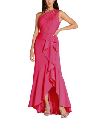 Adrianna Papell - One-Shoulder Beaded Ruffled Gown