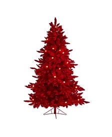 Flocked Fraser Fir Artificial Christmas Tree with Lights, Globe Bulbs and Bendable Branches, 72"