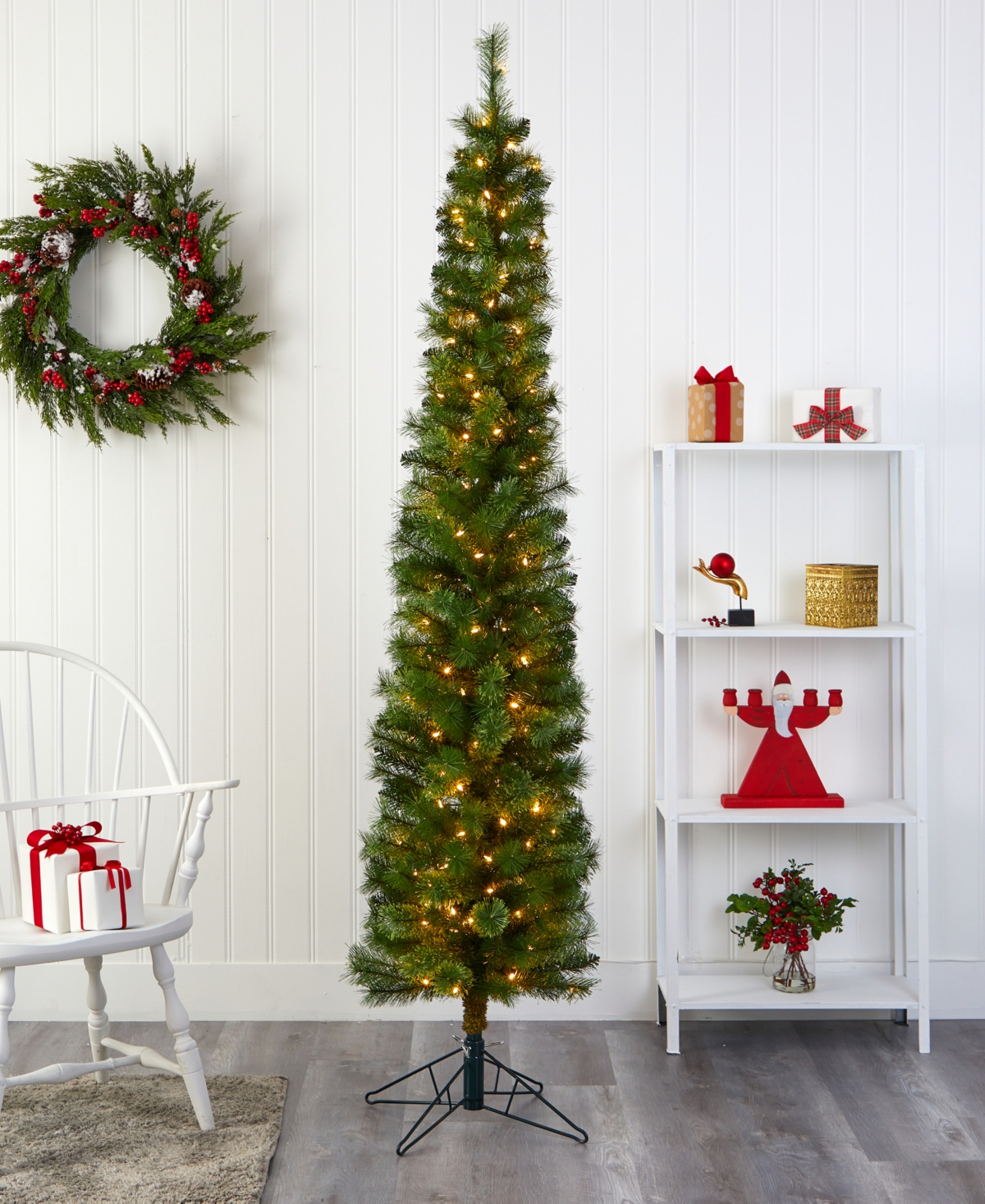 Pencil Artificial Christmas Tree with Lights and Bendable Branches,